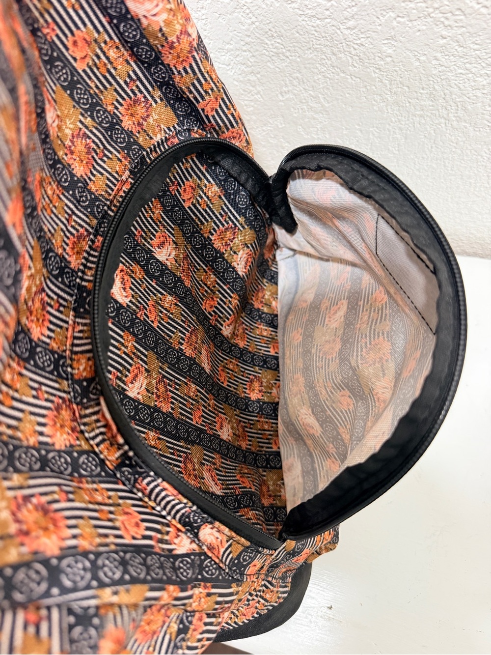 Volcom Black Floral Stripe Backpack with Orange Flowered Accents - Picture 3 of 8